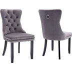 Ensemble de 2 chaises de salle à manger, chaise d'appoint rembourrée sans accoudoirs avec dossier capitonné, anneau de tirage et clous décoratifs