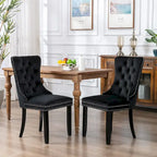 Ensemble de 2 chaises de salle à manger, chaise d'appoint rembourrée sans accoudoirs avec dossier capitonné, anneau de tirage et clous décoratifs