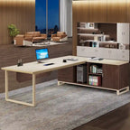 Bureau d'angle avec classeur | Blanc/Noir/Gris/Beige | 2 personnes