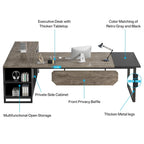 Bureau d'angle avec classeur | Blanc/Noir/Gris/Beige | 2 personnes