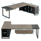 Bureau d'angle avec classeur | Blanc/Noir/Gris/Beige | 2 personnes