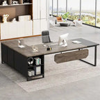 Bureau d'angle avec classeur | Blanc/Noir/Gris/Beige | 2 personnes
