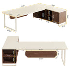 Bureau d'angle avec classeur | Blanc/Noir/Gris/Beige | 2 personnes