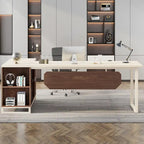 Bureau d'angle avec classeur | Blanc/Noir/Gris/Beige | 2 personnes