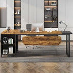 Bureau d'angle avec classeur | Blanc/Noir/Gris/Beige | 2 personnes