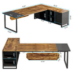 Bureau d'angle avec classeur | Blanc/Noir/Gris/Beige | 2 personnes