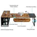 Bureau d'angle avec classeur | Blanc/Noir/Gris/Beige | 2 personnes