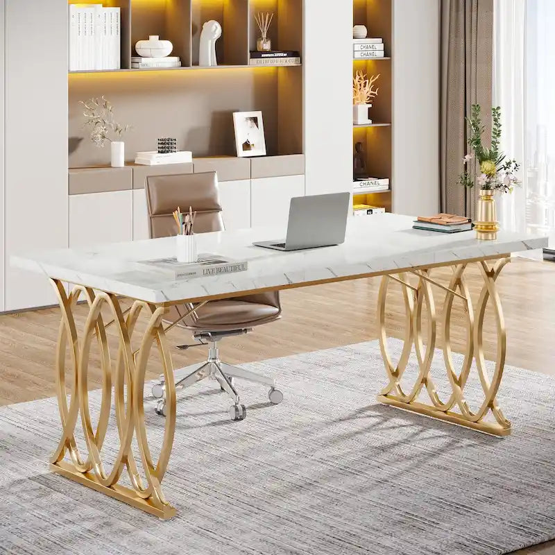 Bureau de conférence 4-6 personnes blanc et or 63"