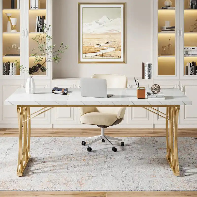 Bureau de conférence 4-6 personnes blanc et or 63"