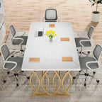 Bureau de conférence 4-6 personnes blanc et or 63"