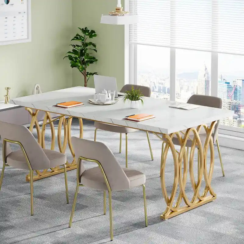Bureau de conférence 4-6 personnes blanc et or 63"