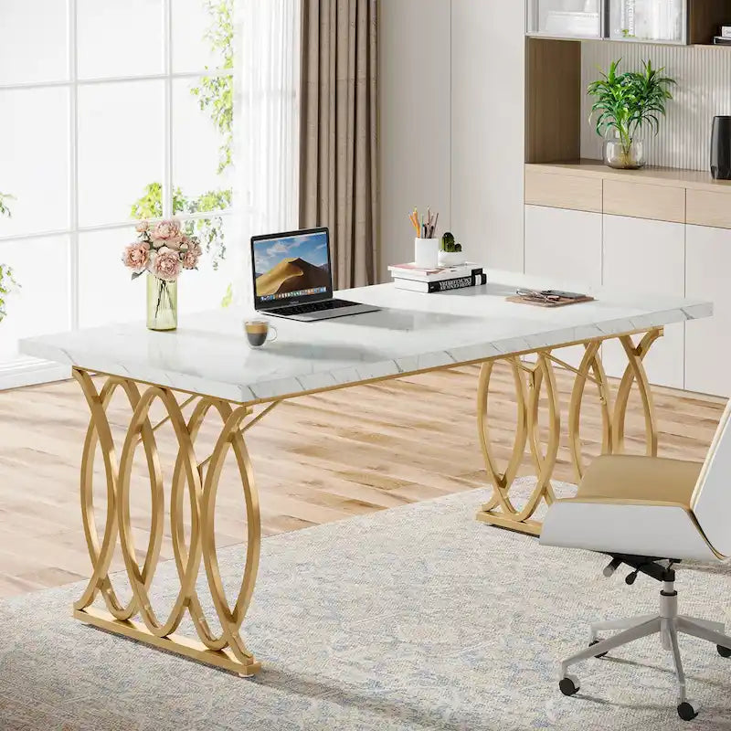 Bureau de conférence 4-6 personnes blanc et or 63"
