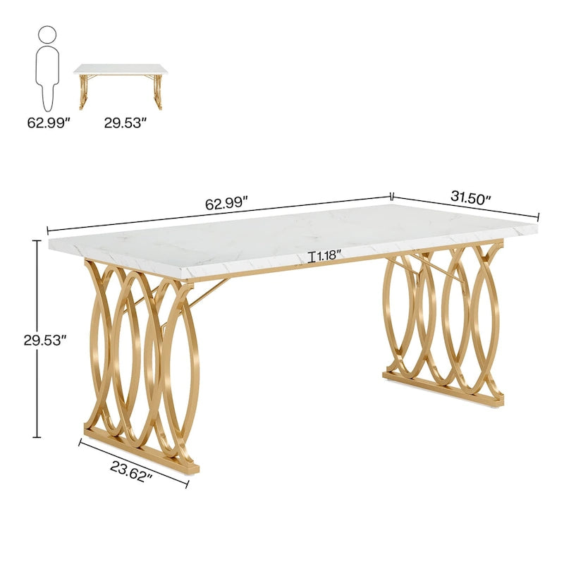 Bureau de conférence 4-6 personnes blanc et or 63"