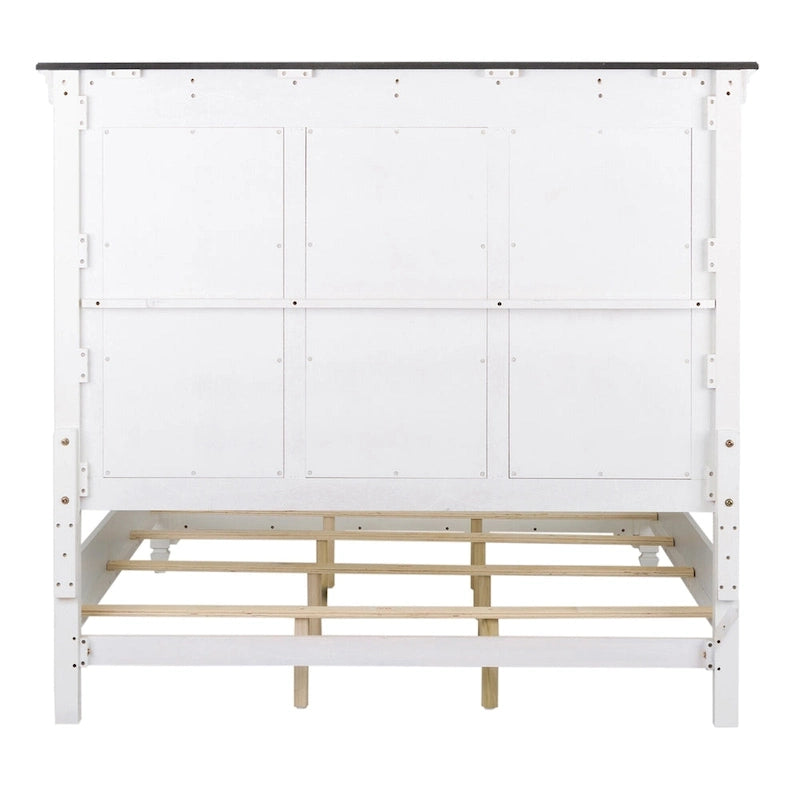 Lit capitonné Queen en charbon de bois blanc brossé