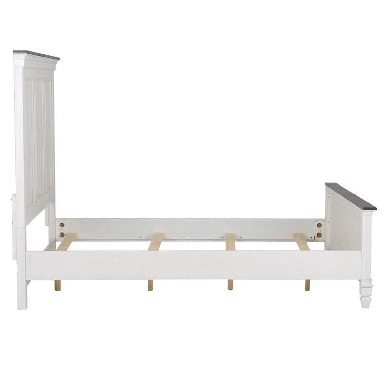 Lit capitonné Queen en charbon de bois blanc brossé