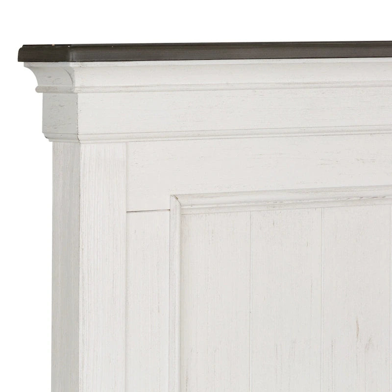 Lit capitonné Queen en charbon de bois blanc brossé
