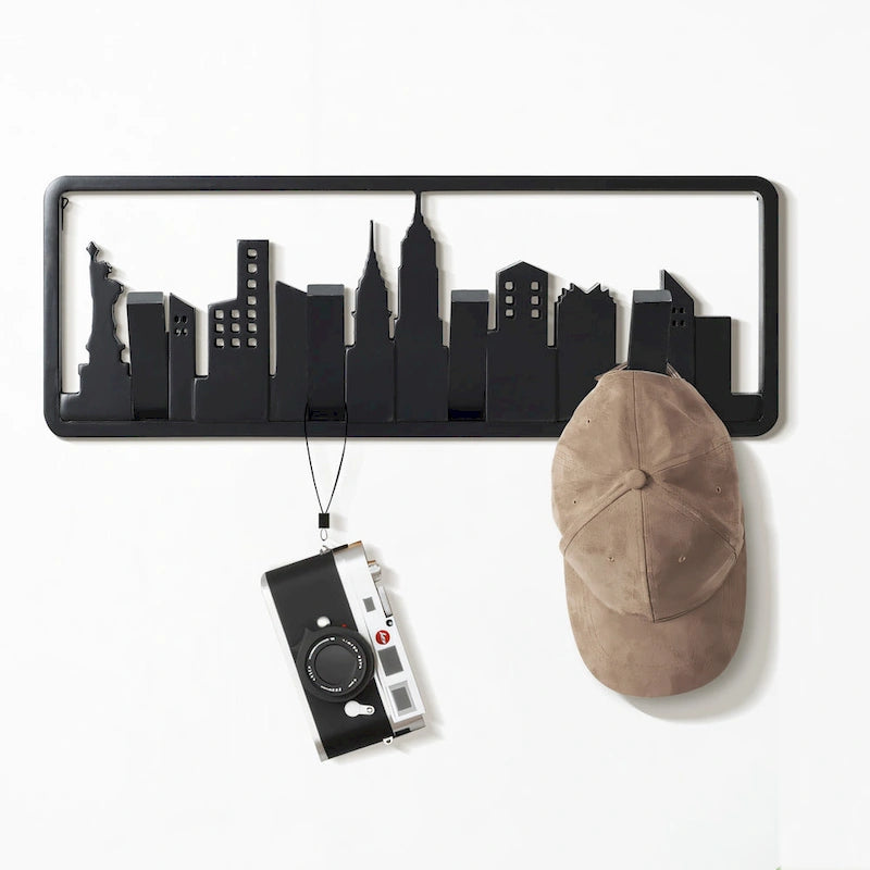Porte-manteau et porte-serviettes mural en bois noir à 4 crochets - 22,3 de large