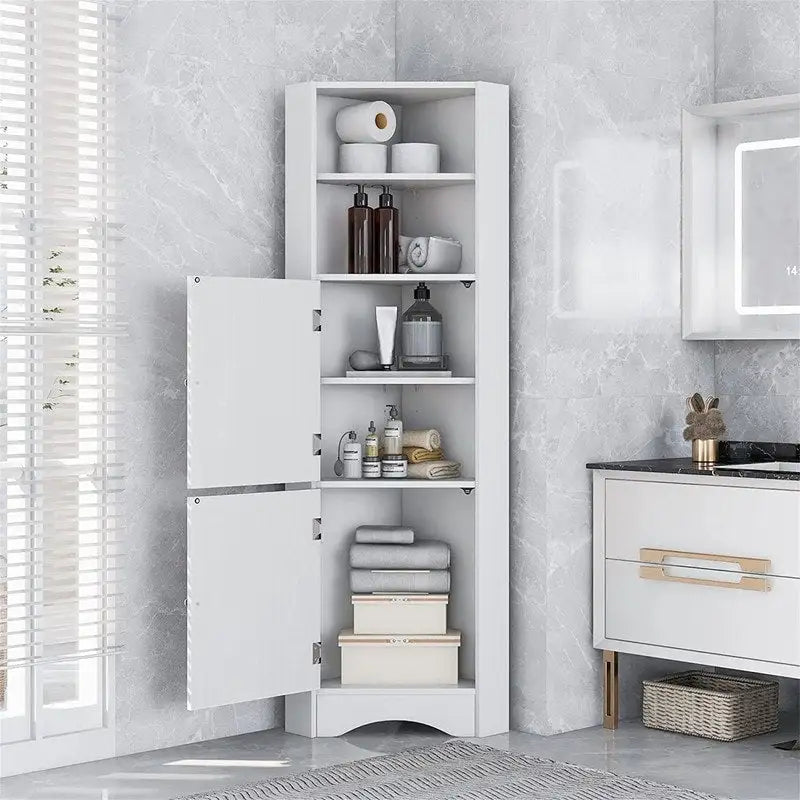 Armoire d'angle haute avec 2 portes et 2 étagères, autoportante, réglable, 1 personne