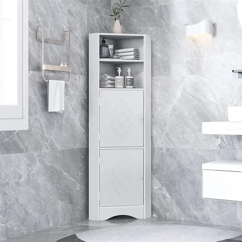 Armoire d'angle haute avec 2 portes et 2 étagères, autoportante, réglable, 1 personne