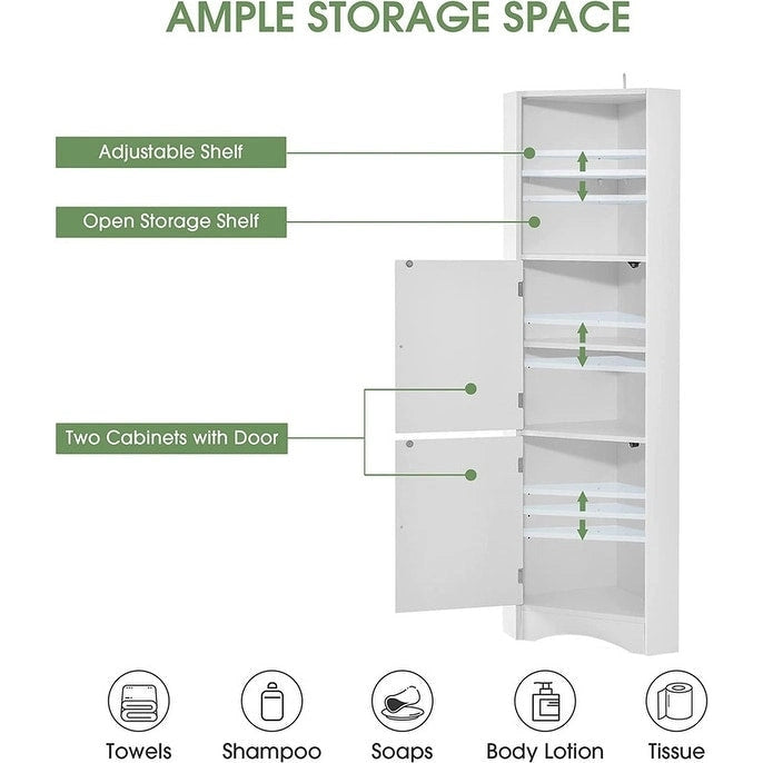 Armoire d'angle haute avec 2 portes et 2 étagères, autoportante, réglable, 1 personne