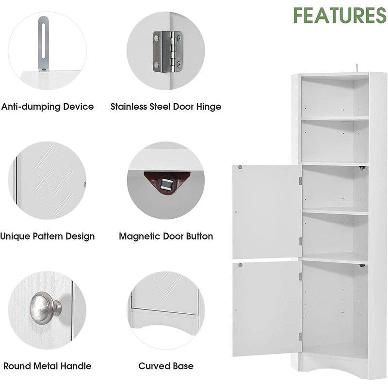 Armoire d'angle haute avec 2 portes et 2 étagères, autoportante, réglable, 1 personne