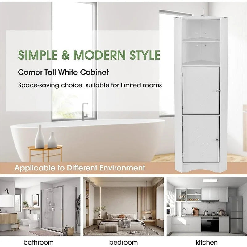Armoire d'angle haute avec 2 portes et 2 étagères, autoportante, réglable, 1 personne