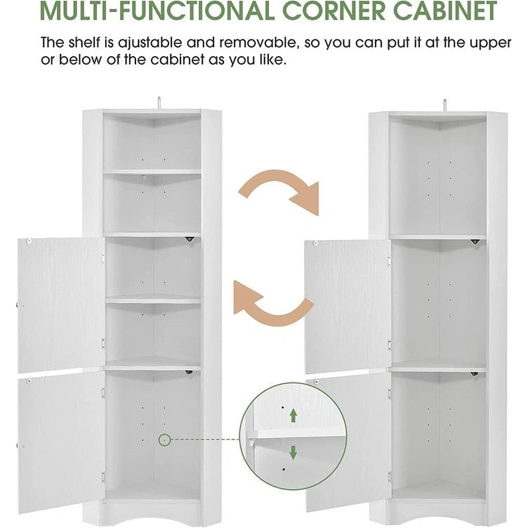 Armoire d'angle haute avec 2 portes et 2 étagères, autoportante, réglable, 1 personne