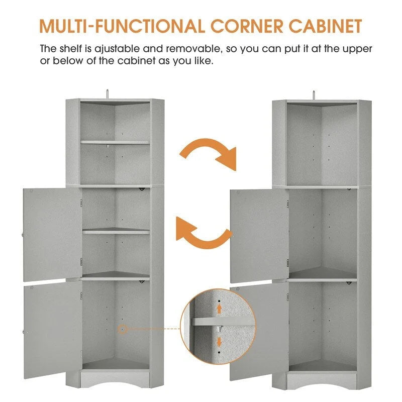 Armoire d'angle haute avec 2 portes et 2 étagères, autoportante, réglable, 1 personne