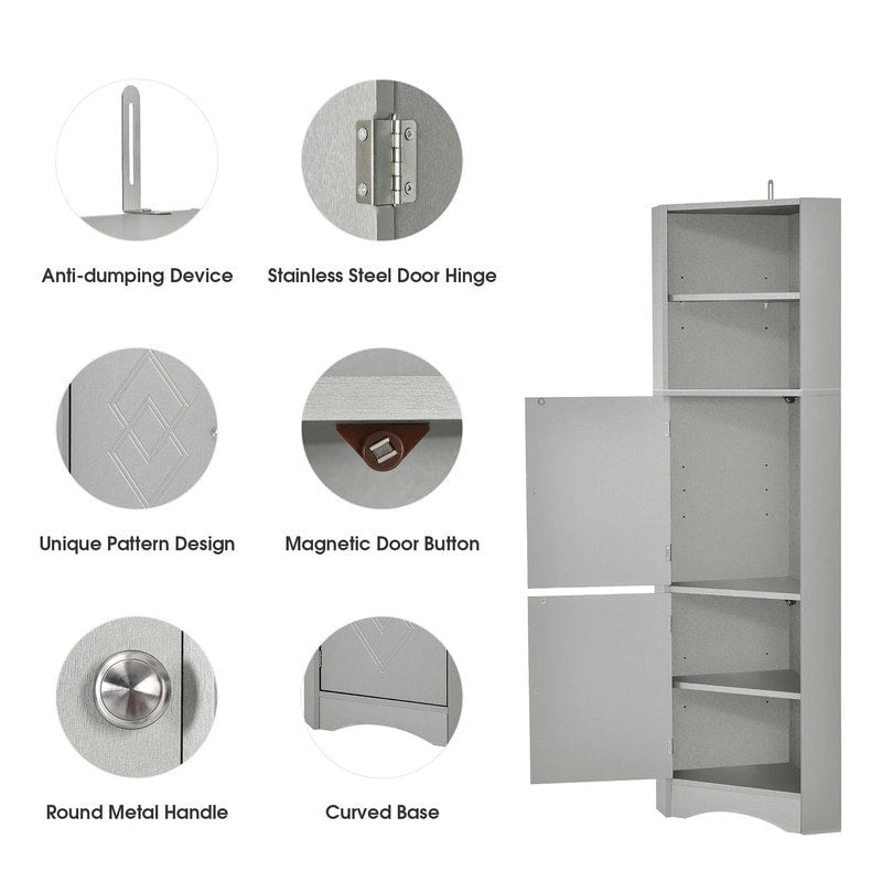 Armoire d'angle haute avec 2 portes et 2 étagères, autoportante, réglable, 1 personne