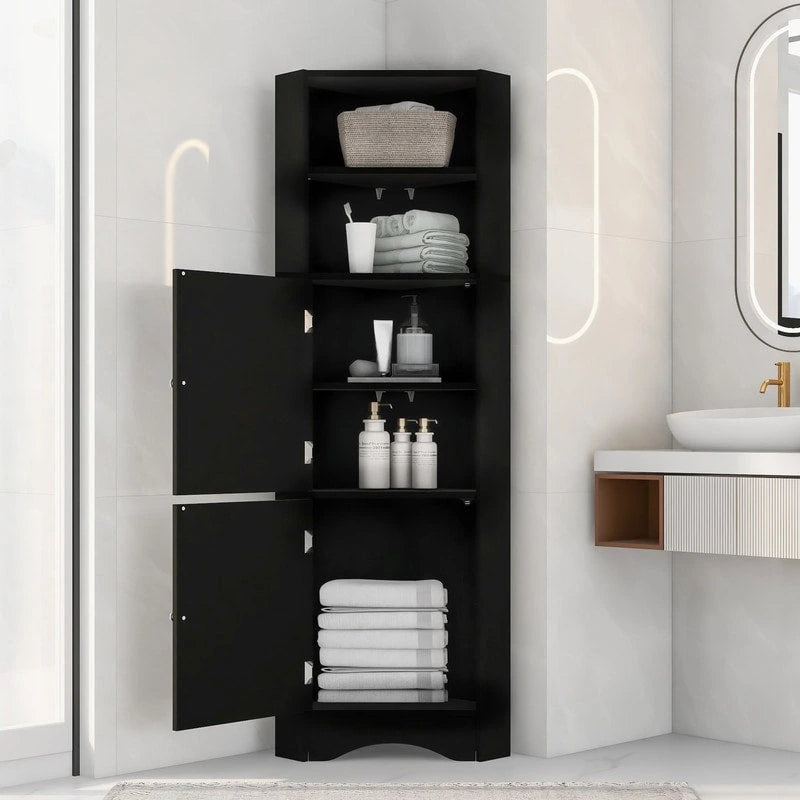 Armoire d'angle haute avec 2 portes et 2 étagères, autoportante, réglable, 1 personne