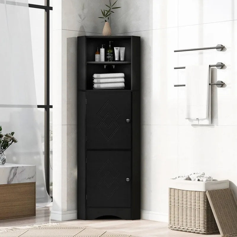 Armoire d'angle haute avec 2 portes et 2 étagères, autoportante, réglable, 1 personne