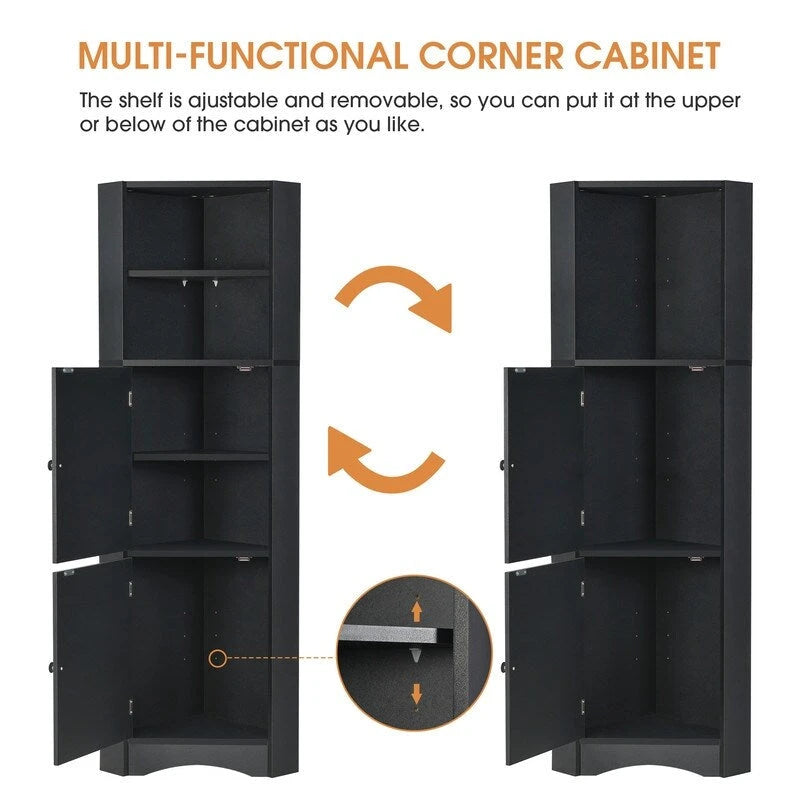 Armoire d'angle haute avec 2 portes et 2 étagères, autoportante, réglable, 1 personne