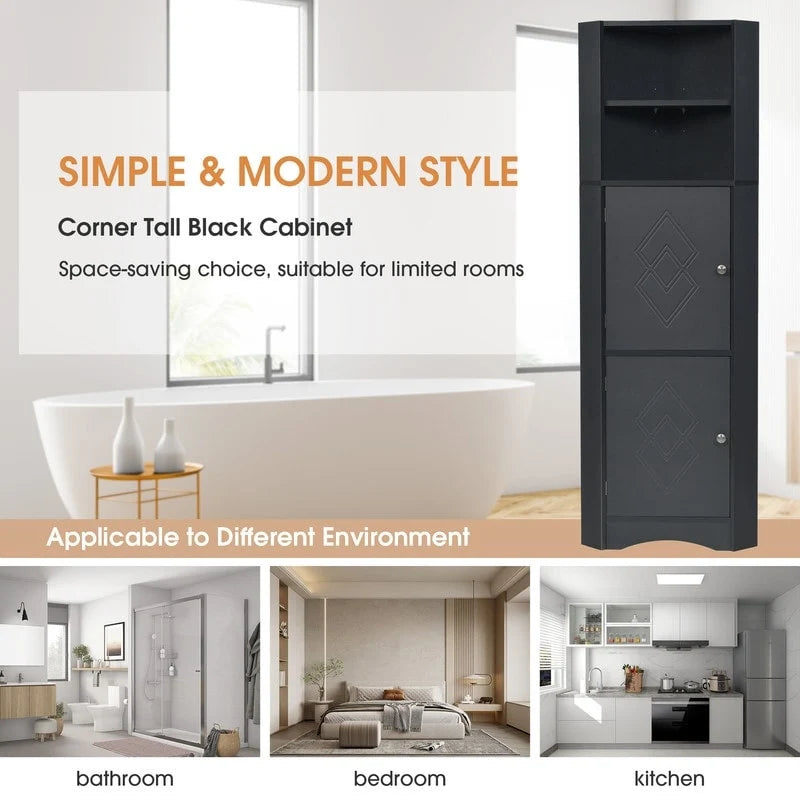 Armoire d'angle haute avec 2 portes et 2 étagères, autoportante, réglable, 1 personne