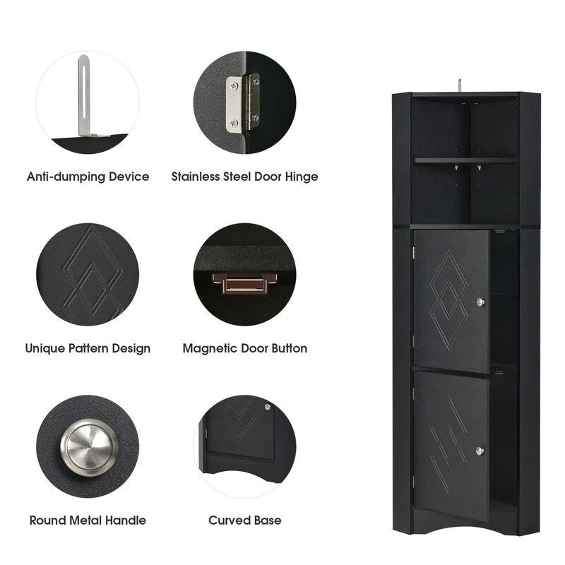 Armoire d'angle haute avec 2 portes et 2 étagères, autoportante, réglable, 1 personne