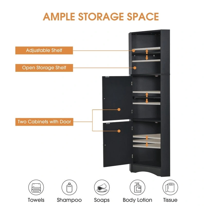 Armoire d'angle haute avec 2 portes et 2 étagères, autoportante, réglable, 1 personne