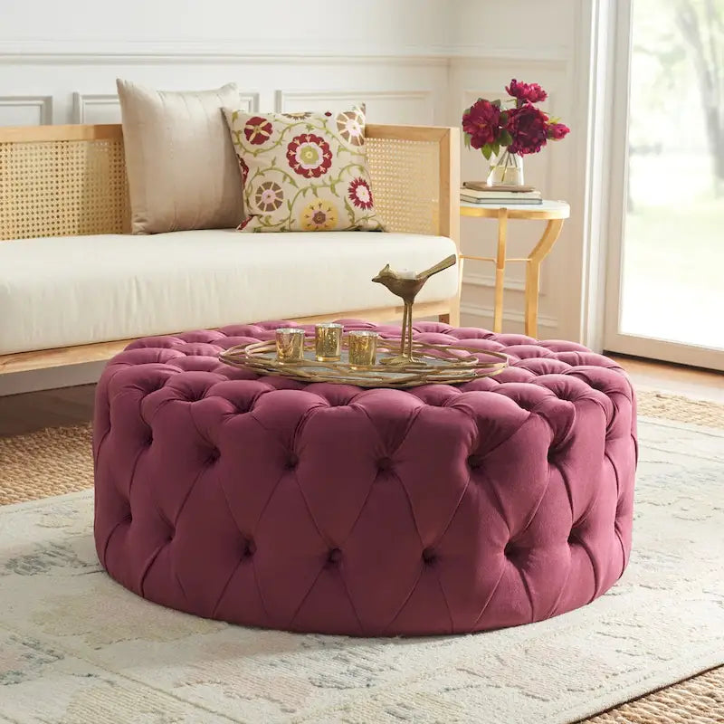 Pouf rond touffeté | Lin | Multicolore