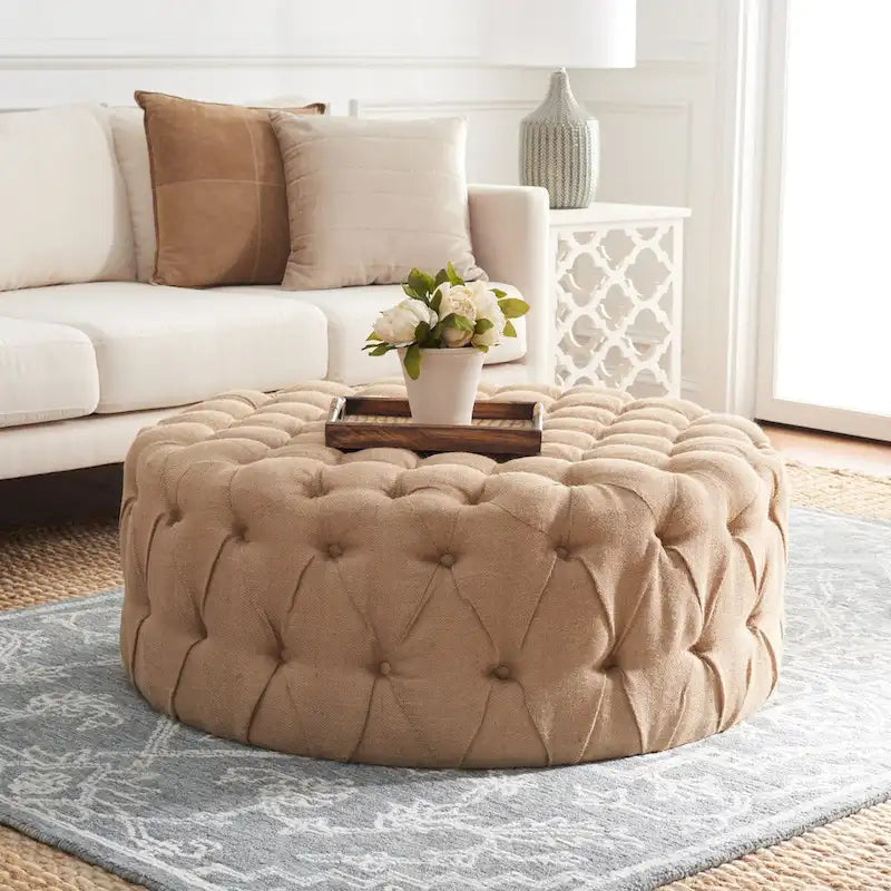 Pouf rond touffeté | Lin | Multicolore