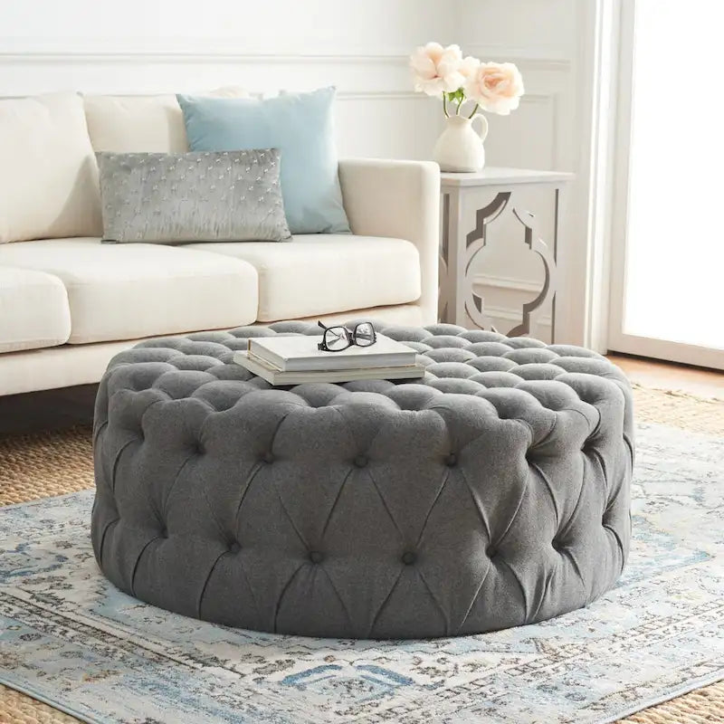 Pouf rond touffeté | Lin | Multicolore