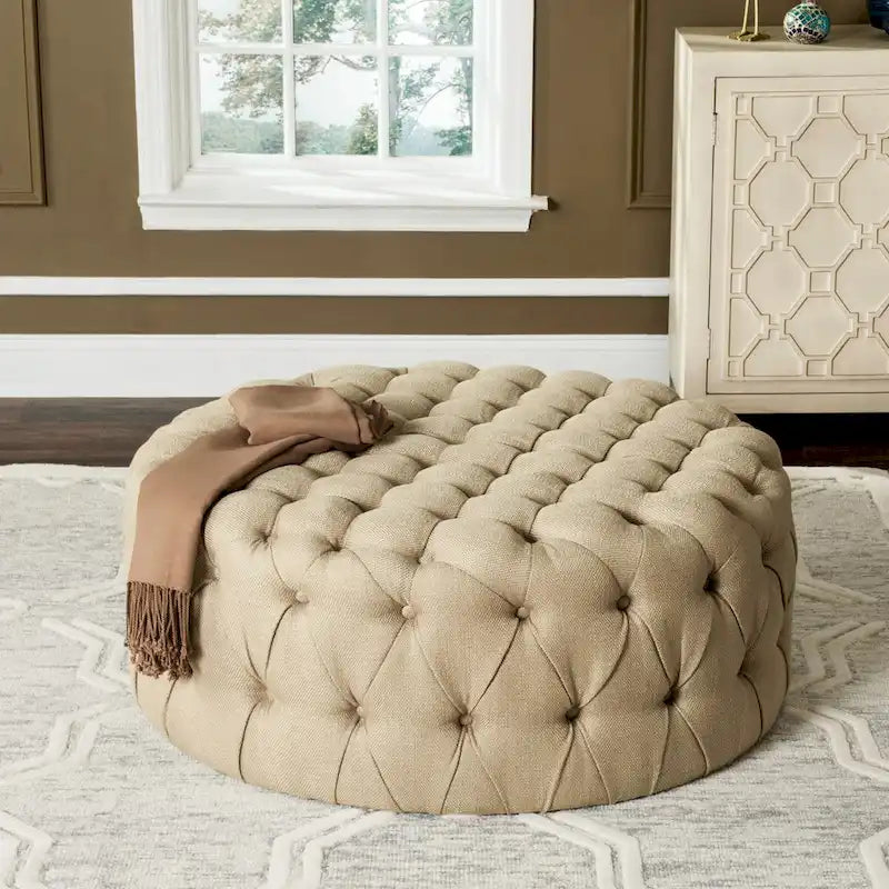 Pouf rond touffeté | Lin | Multicolore