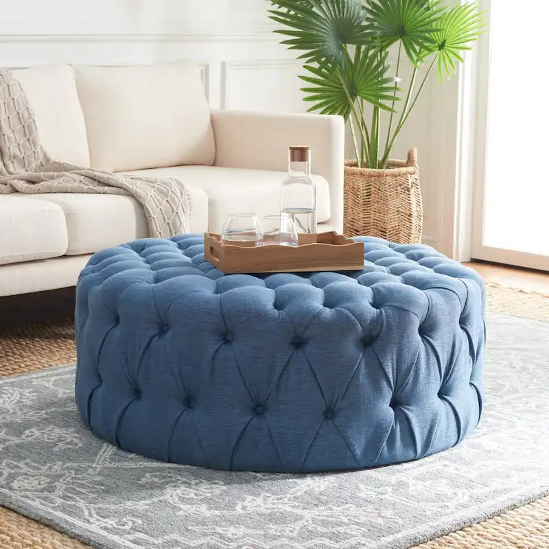 Pouf rond touffeté | Lin | Multicolore