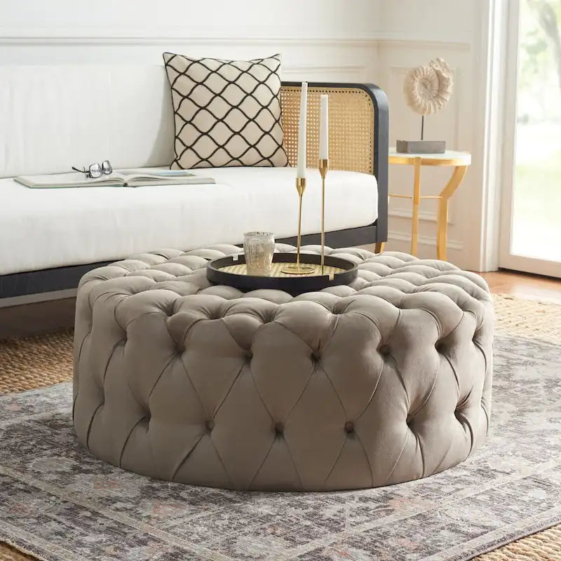 Pouf rond touffeté | Lin | Multicolore
