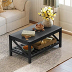 Table basse à 2 niveaux avec étagère de rangement