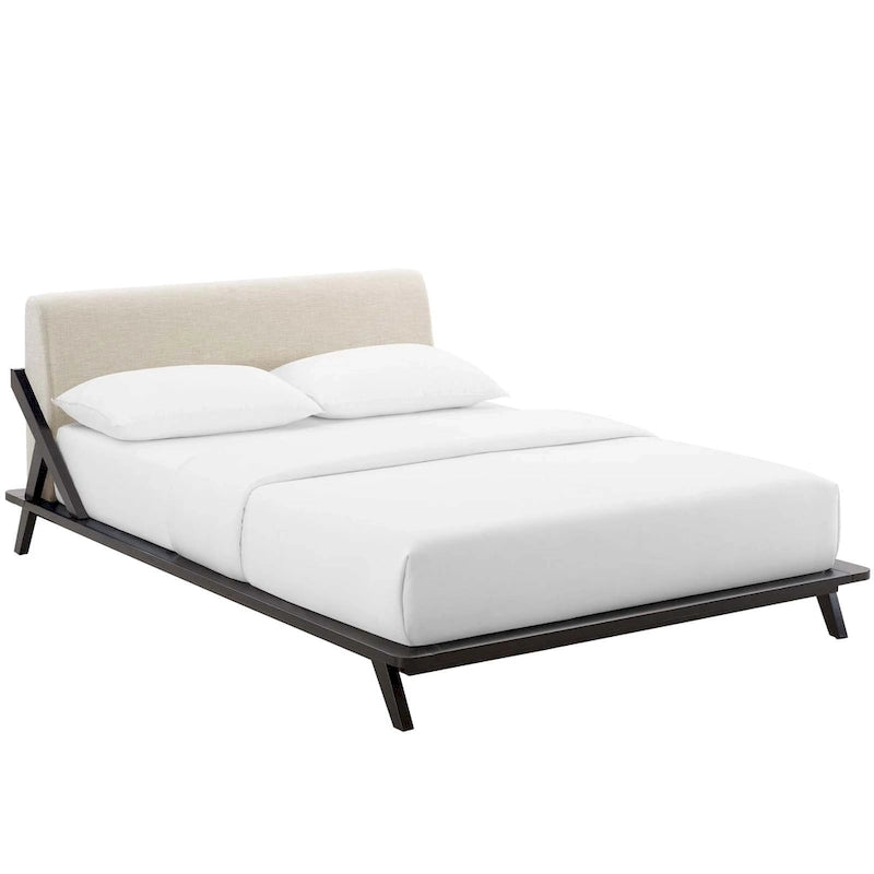 Lit plateforme Queen tapissé en tissu