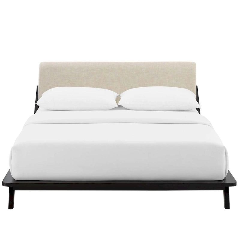 Lit plateforme Queen tapissé en tissu