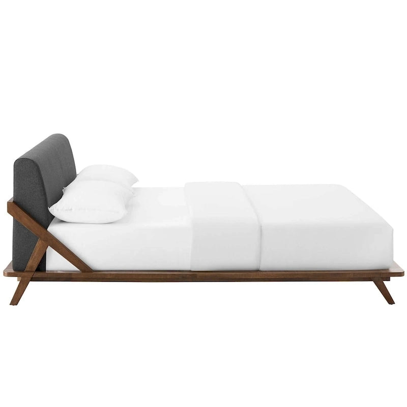 Lit plateforme Queen tapissé en tissu