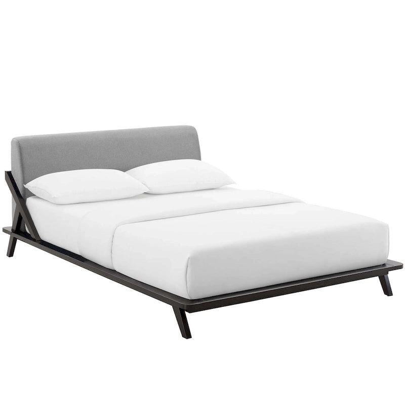 Lit plateforme Queen tapissé en tissu