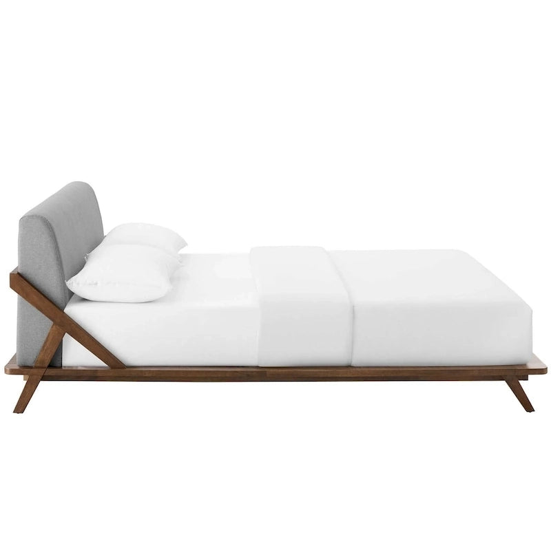 Lit plateforme Queen tapissé en tissu