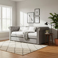Chesterfield Twin Size Daybed with Attached Trundle and Nailhead Trims,Gray