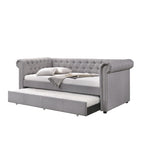 Lit de repos double avec lit gigogne intégré et garnitures cloutées, gris