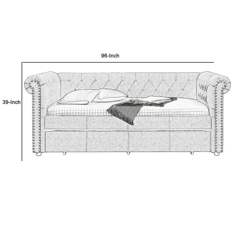 Lit de repos double avec lit gigogne intégré et garnitures cloutées, gris